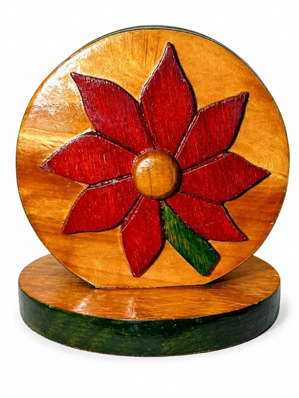Vintage Wooden Christmas Poinsetta Napkin Holder